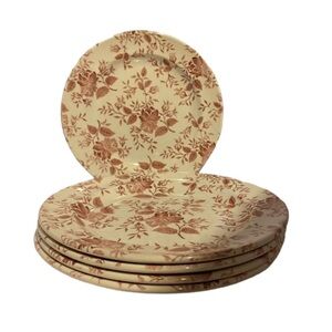 VINTAGE “Red Toile” English Ironstone Dinner Plates SET of 5